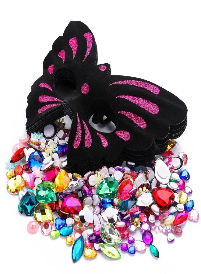 RICHNESS Butterfly Masks for Kids Make Your Own Kids Butterfly Costume Masks with Self-Adhesive Jewels Fun Birthday Party Activities pack of 12 - Image 3